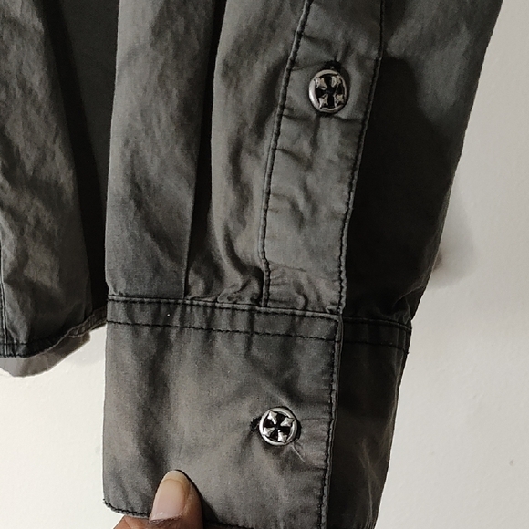 Affliction Black Ghost Green Live Fast Skull Wings Button Up/down Men Shirt - Picture 6 of 8